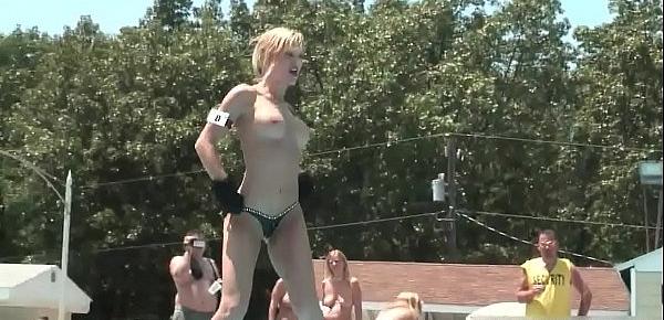  Sexy blonde hoe gets naked in public